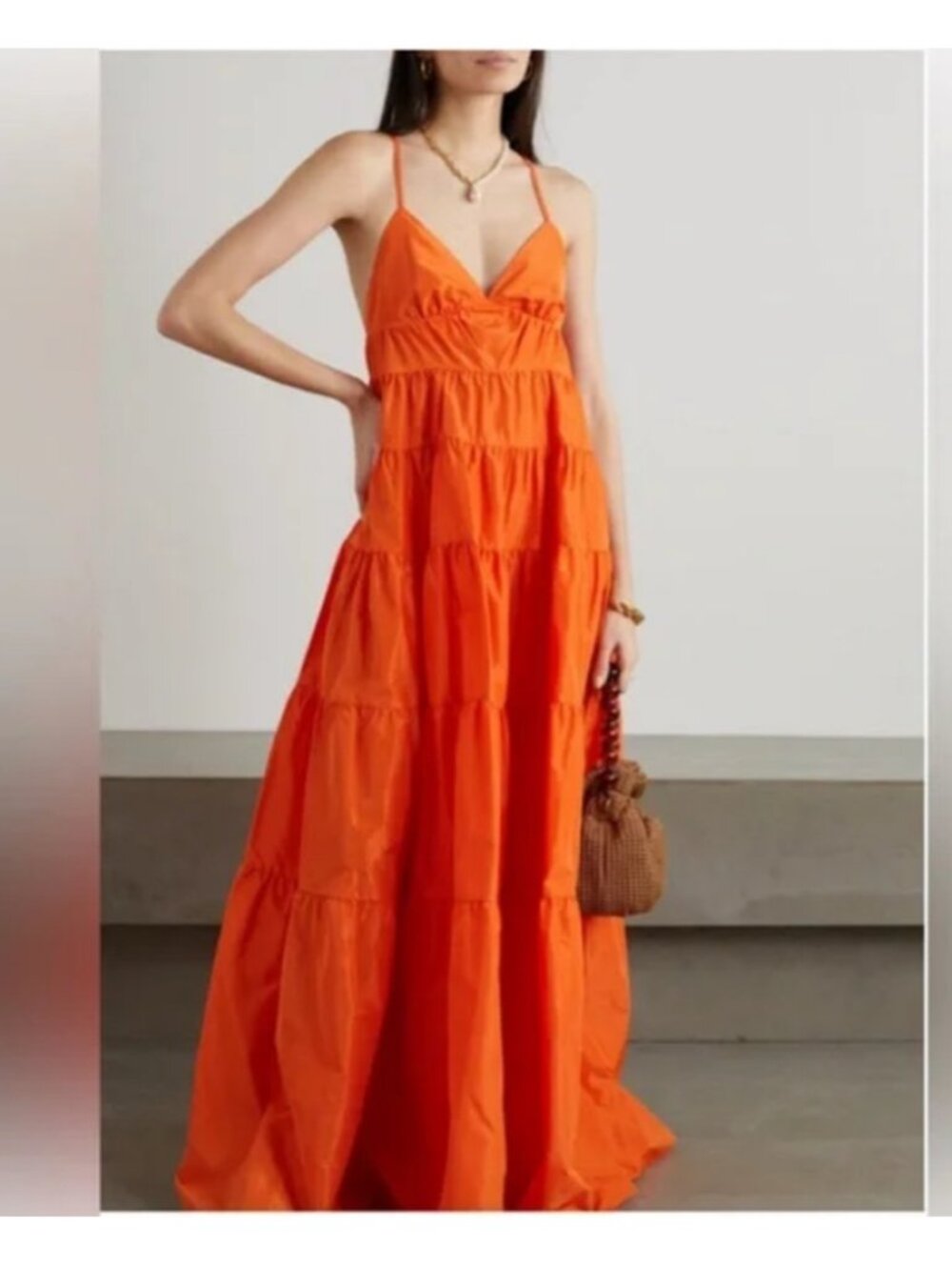STAUD Ripley Tiered Taffeta Maxi Dress - NWT